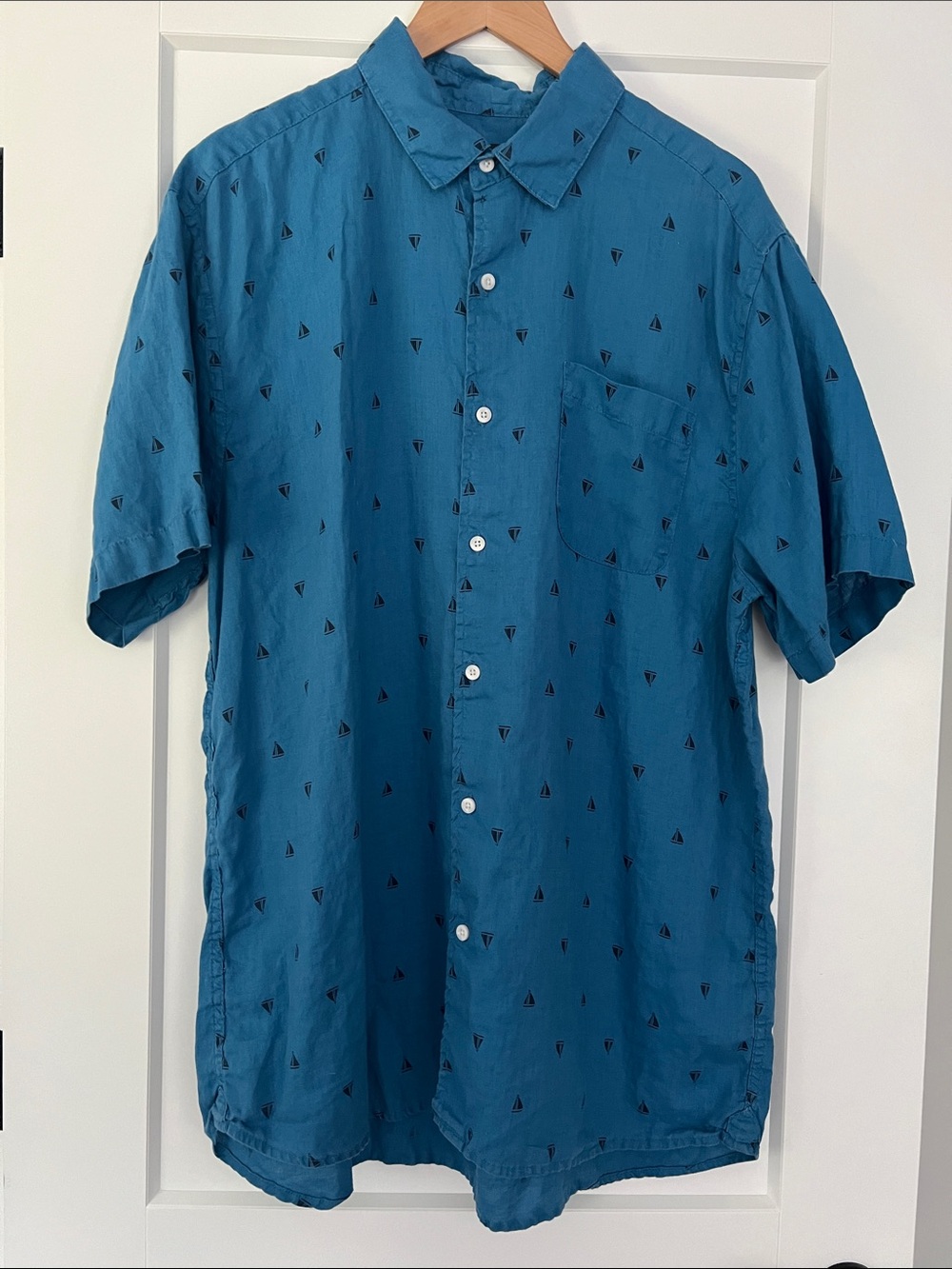 Saks Fifth Avenue Men's Teal Short-Sleeve Button-Up Shirt
